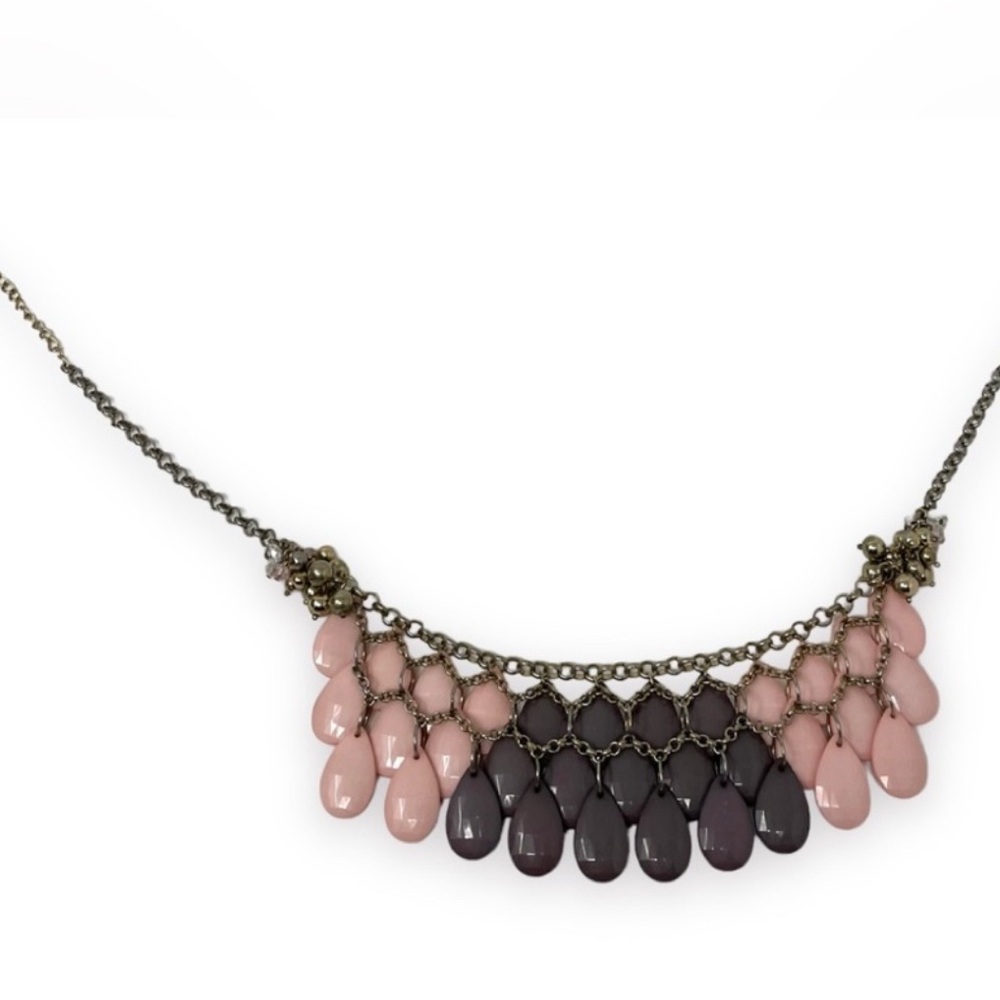 🛍️SALE🛍️ Pink & Purple Faceted Teardrop Statement Necklace - Picture 3 of 3